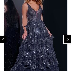 Jovani Ruffled Glittered Prom Dress